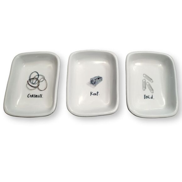 Rae Dunn 2017 OG Graphic Watercolor Office Organizer Trays Collection White - Picture 1 of 7